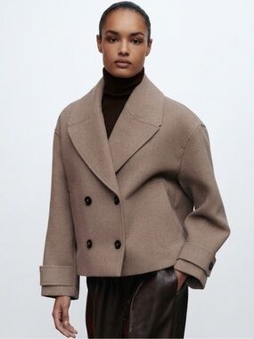 NWT Zara Woman DOUBLE BREASTED SHORT COAT Jacket Size XL